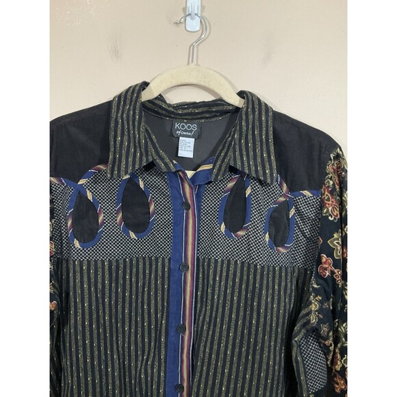 Vintage Koos Of Course  Womens Corduroy Button Up Shirt 2X Black Art to Wear 90s - Picture 2 of 6
